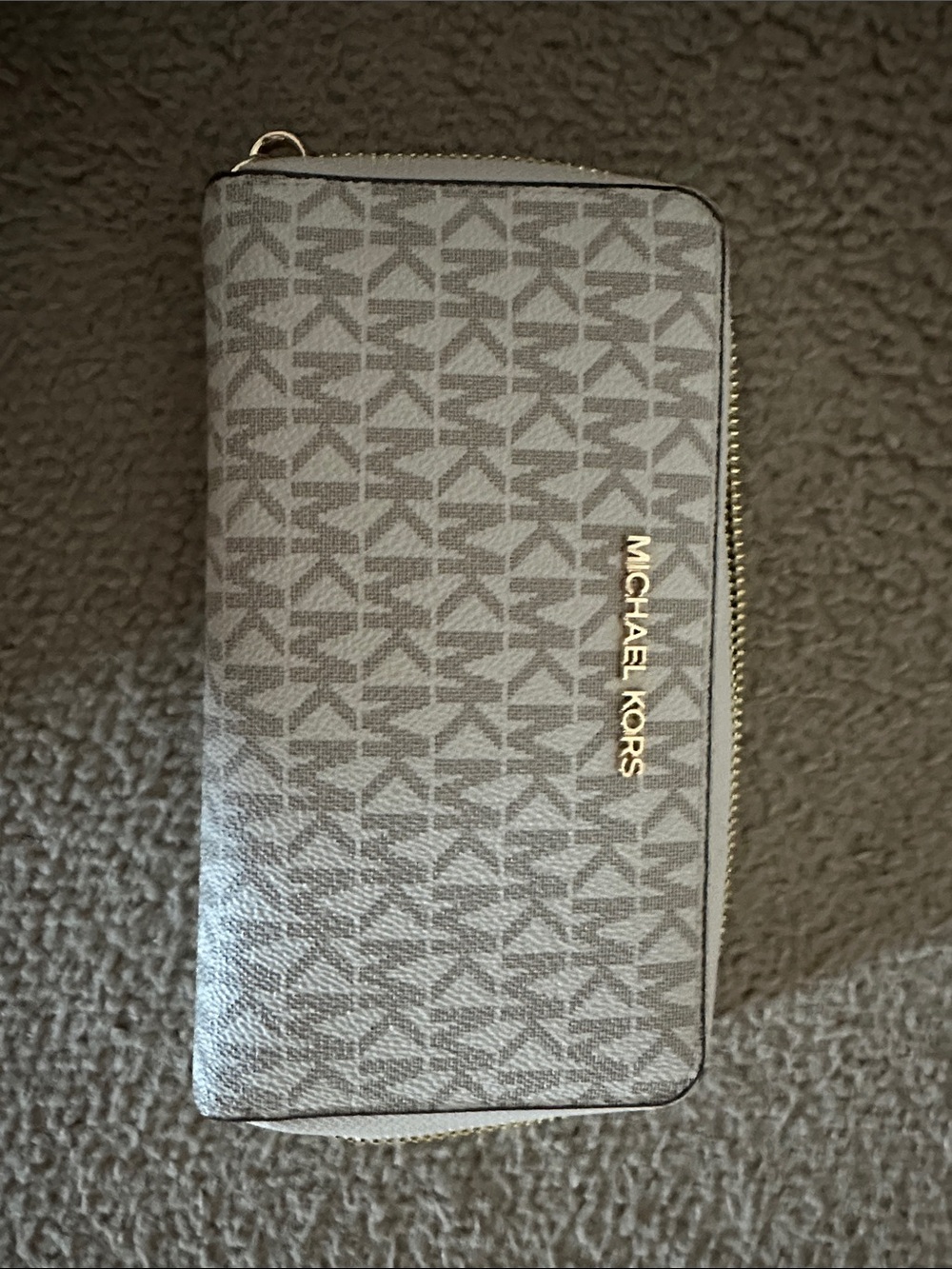 Michael Kors Gray MK Logo Zip Wallet with Gold Hardware